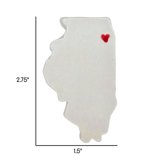 Illinois Custom Ceramic Magnet for Fridge - Handmade Gift with Red Heart Design