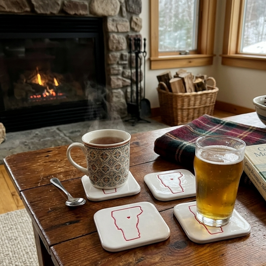 Woodstock Handcrafted Ceramic Coaster Set of 4 | Unique Vermont Gift