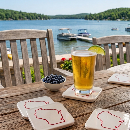 Wisconsin Handcrafted Custom Ceramic Coaster | Individual Single Coaster