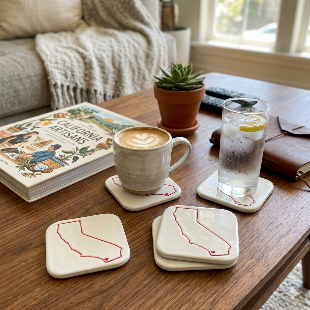 California Ceramic Coasters, Personalized Housewarming Gift