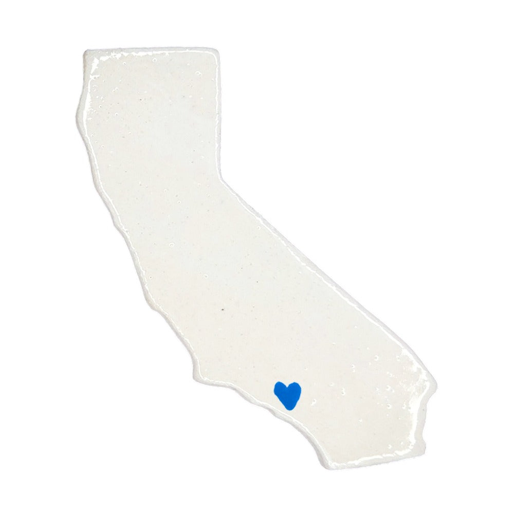 Los Angeles Ceramic Magnet - Handmade LA Souvenir White with Heart Design