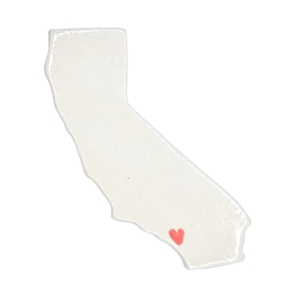 Los Angeles Ceramic Magnet - Handmade LA Souvenir White with Heart Design