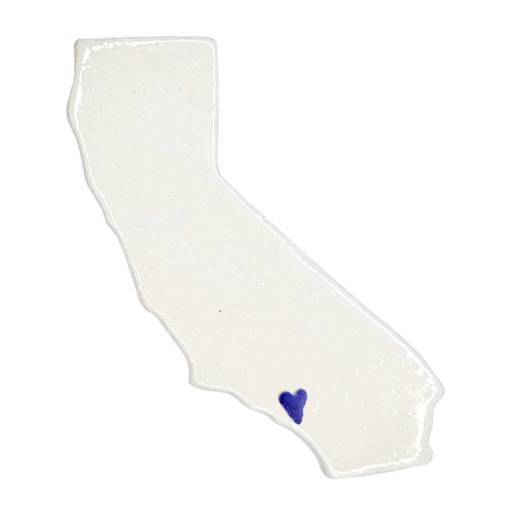 Los Angeles Ceramic Magnet - Handmade LA Souvenir White with Heart Design
