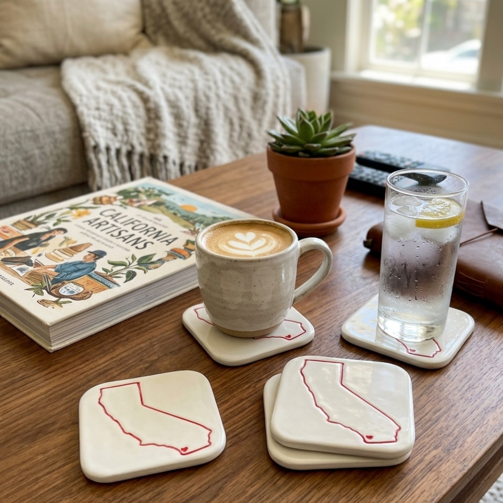 Bakersfield Handcrafted Ceramic Coaster Set of 4 | Unique California Gift