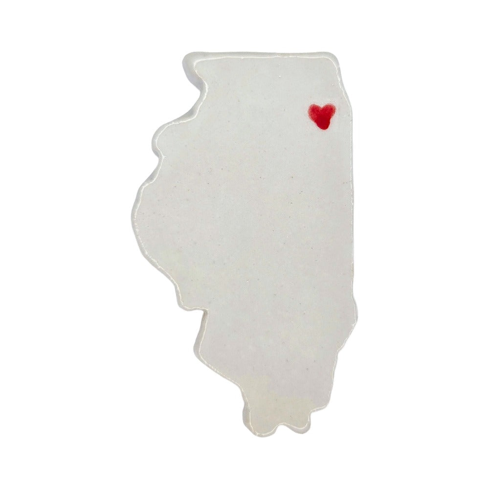 Illinois Custom Ceramic Magnet for Fridge - Handmade Gift with Red Heart Design