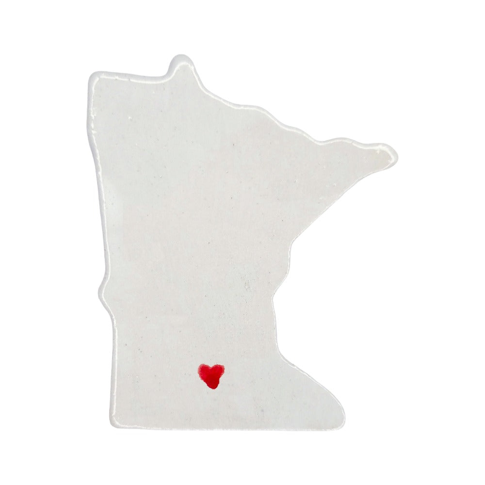 Mankato Ceramic Magnet - Handmade Minnesota Souvenir with Red Heart Design