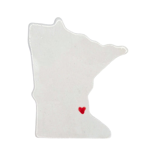 Minneapolis Ceramic Magnet - Handmade Minnesota Souvenir with Red Heart Design