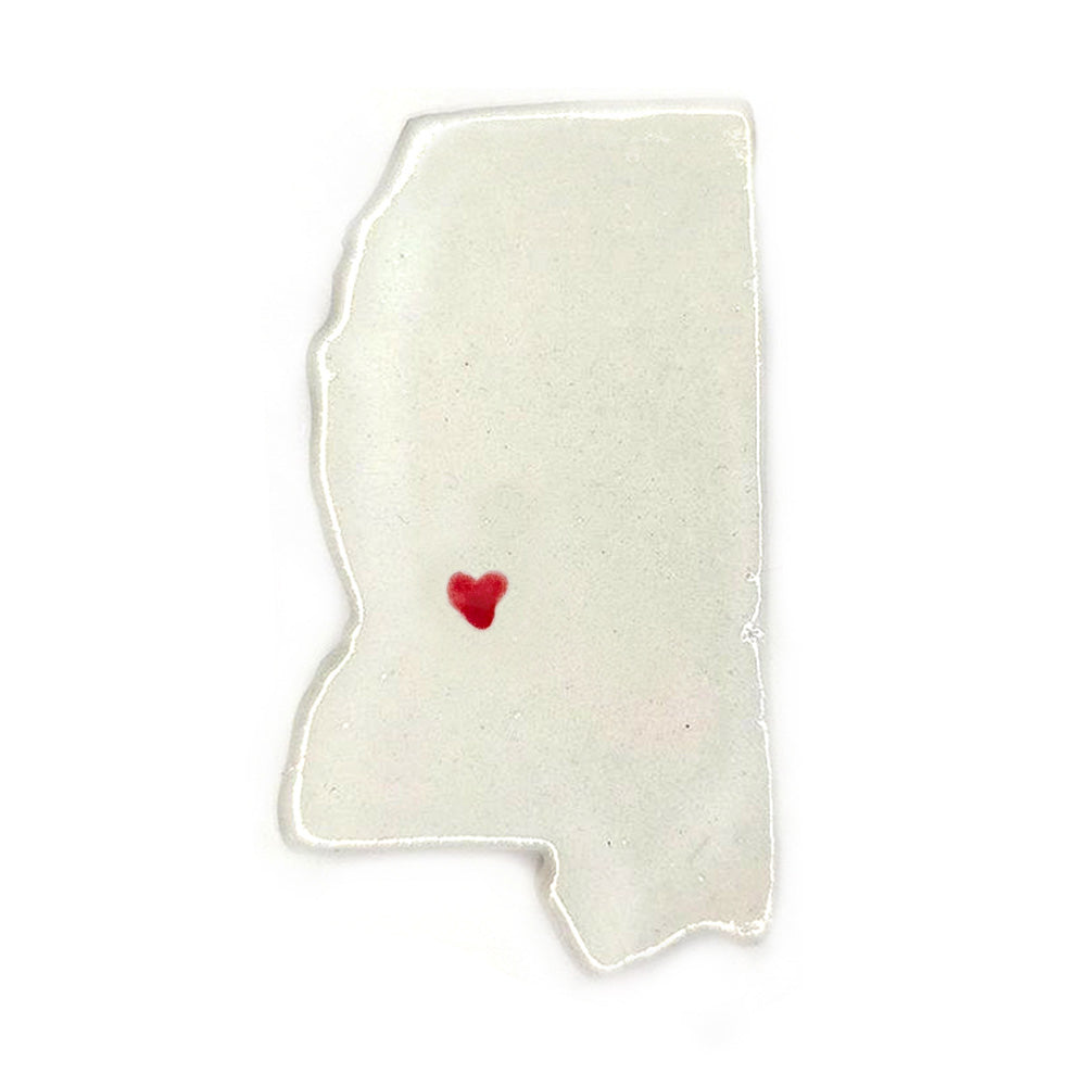 Mississippi Custom Ceramic Magnet for Fridge - Handmade Gift with Red Heart Design