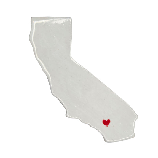 Handmade California ceramic magnet with white glaze and red heart over Palm Springs - unique state souvenir gift