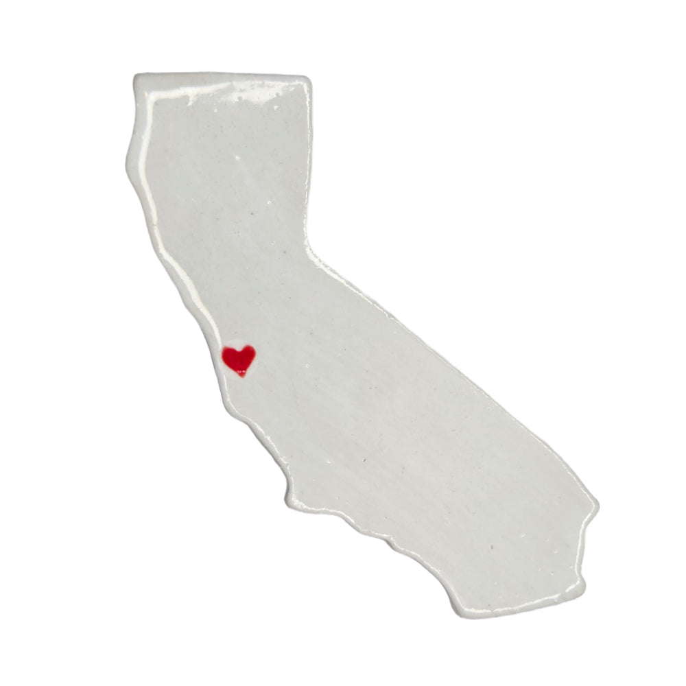 San Jose California ceramic magnet white glaze red heart - handmade coastal souvenir gift