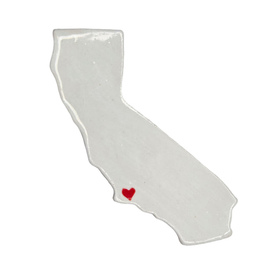 Santa Barbara California ceramic magnet white glaze red heart - handmade coastal souvenir gift