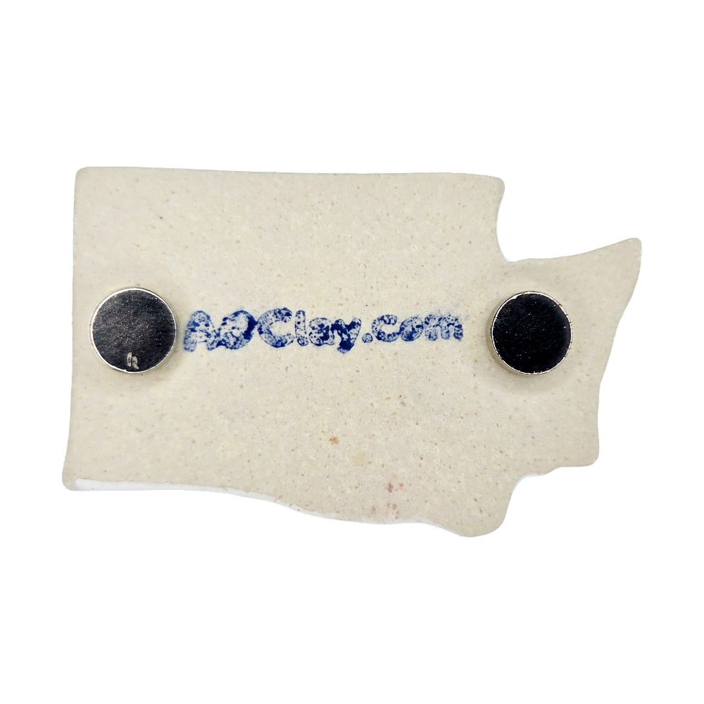 Back of Washington State Ceramic Magnet with Blue aoclay.com on the back.