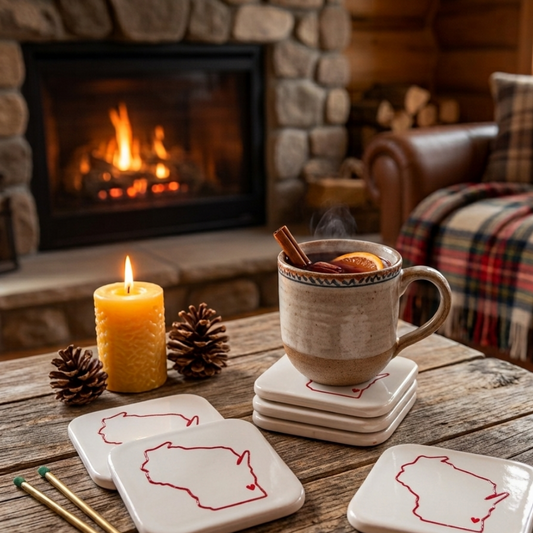 Wisconsin Handcrafted Custom Ceramic Coaster Set of 4