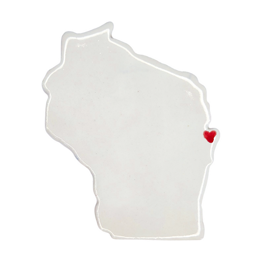 Door County Ceramic Fridge Magnet - Handmade Wisconsin Souvenir with Heart Design