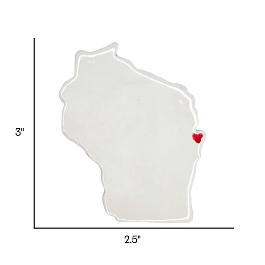 Door County Ceramic Fridge Magnet - Handmade Wisconsin Souvenir with Heart Design