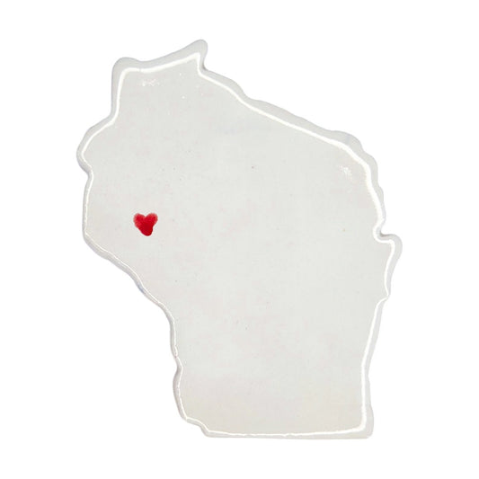 Eau Claire Ceramic Fridge Magnet - Handmade Wisconsin Souvenir with Heart Design