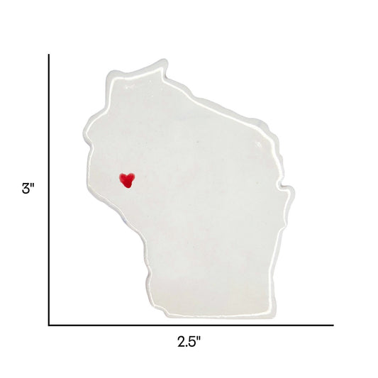 Eau Claire Ceramic Fridge Magnet - Handmade Wisconsin Souvenir with Heart Design