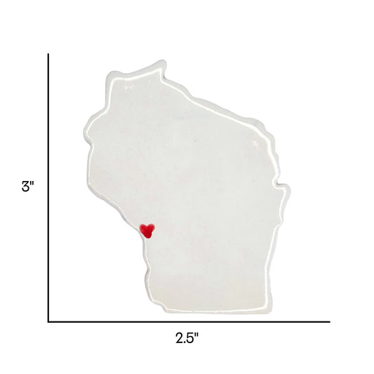 La Crosse Ceramic Fridge Magnet - Handmade Wisconsin Souvenir with Heart Design