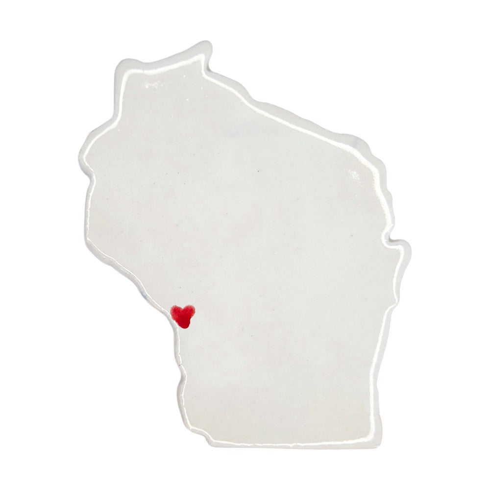 La Crosse Ceramic Fridge Magnet - Handmade Wisconsin Souvenir with Heart Design