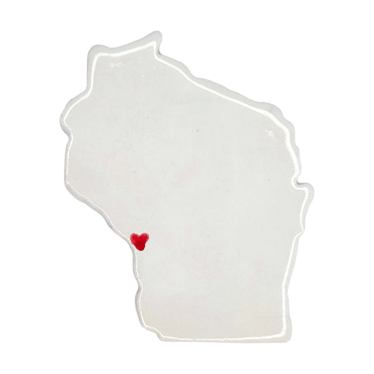La Crosse Ceramic Fridge Magnet - Handmade Wisconsin Souvenir with Heart Design